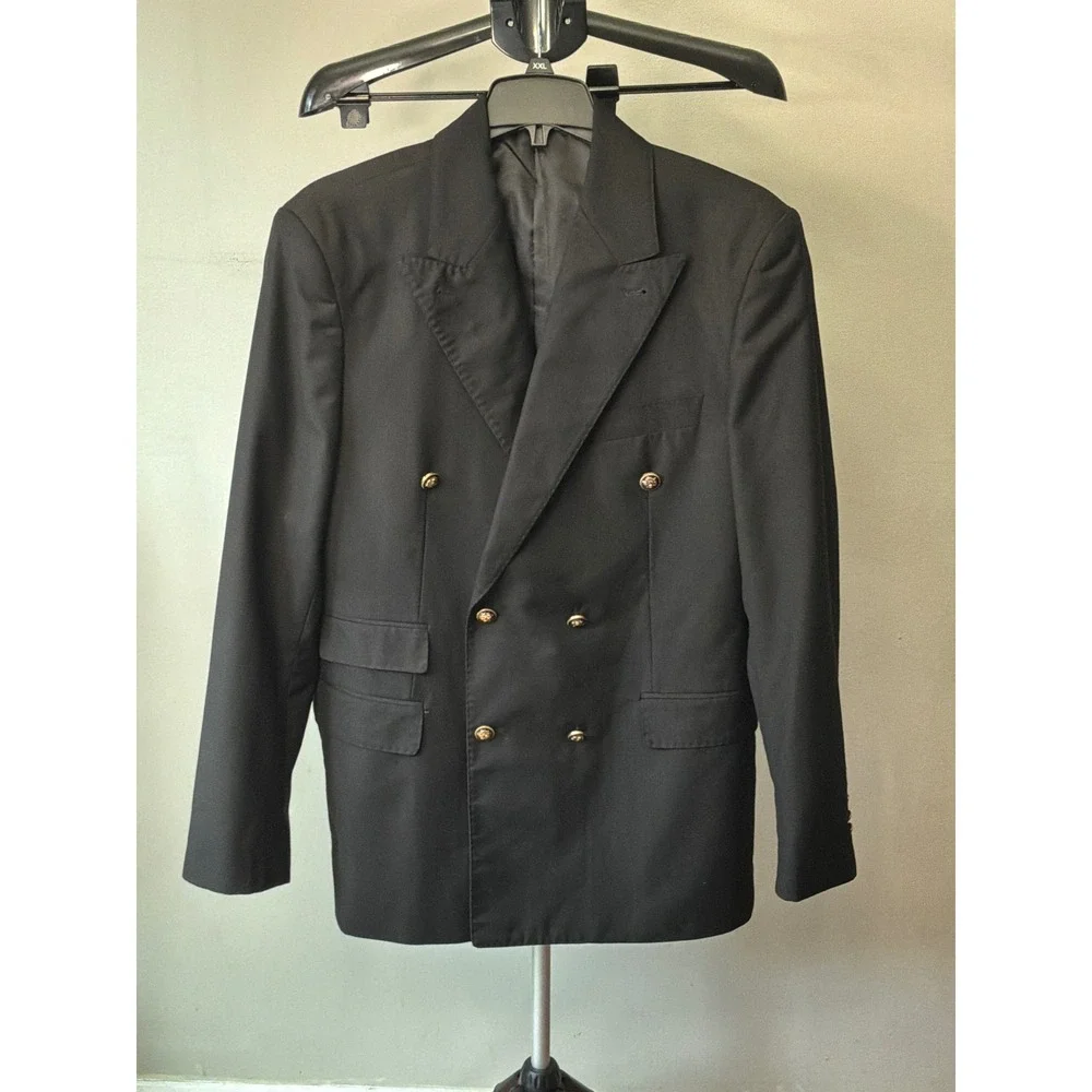 Cenne des Graoom Men's 44R Black 160s Wool Double Breasted Blazer Quiet Luxury